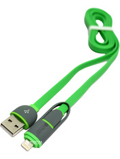Кабель синхронізації PowerPlant Quick Charge USB to Lightning + microUSB Green 1 10W 1m Green (KD00AS1291)