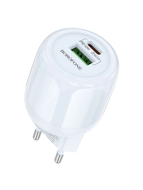 Мережевий зарядний пристрій Borofone BA94A Lustrous (1 USB-A + 1 USB-C) 30W Blue