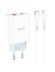 Мережевий зарядний пристрій Hoco C97A Type-C to Lightning 1 USB-A + 1 USB-C (1 USB-A + 1 USB-C) 20W + кабель Type-C to Lightning White 20 White