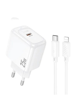 Мережевий зарядний пристрій Hoco CS53A Surplus (1 USB-C) 25W + кабель Type-C to Lightning White