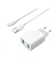 Мережевий зарядний пристрій Borofone BA39A Single (2 USB-A + 1 USB-C) 18W + кабель Type-C White