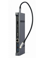 USB-хаб Cablexpert A-CM-COMBO9-02 Type-C (3xUSB 3.1 +1xType-C + 1xHDMI + 1xVGA + 1xDisplayPort + 1xRJ45) Grey (A-CM-COMBO9-02)