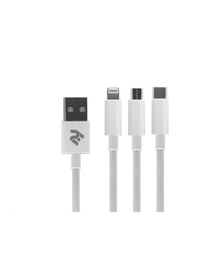 Кабель синхронізації 2E 3in1 USB to Lightning + microUSB + Type-C 1,2m White (2E-CCMTLAB-WT)