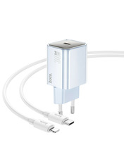 Мережевий зарядний пристрій Hoco N47 Glorious Type-C to Lightning Blue (1 USB-C) 30W + кабель Type-C to Lightning Blue