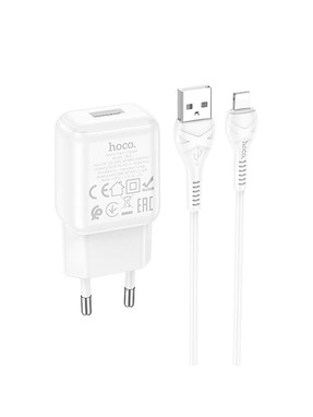 Мережевий зарядний пристрій Hoco C96A (1 USB-A) 10,5W + кабель Lightning White