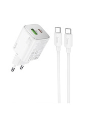 Мережевий зарядний пристрій Hoco N41 White Type-C to Type-C (1 USB-A + 1 USB-C) 20W + кабель Type-C to Type-C White 1 USB-A + 1 USB-C 20