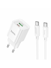 Мережевий зарядний пристрій Hoco C147A (1 USB-A + 1 USB-C) 20W + кабель Type-C to Type-C White Type-C to Type-C