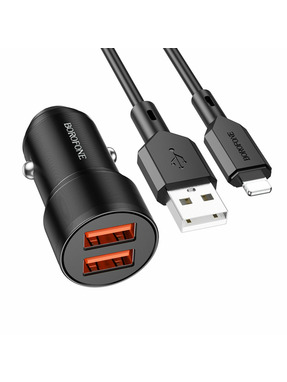 Автомобільний зарядний пристрій Borofone BZ19 Wisdom 12W 2 USB-A +кабель Lightning Black