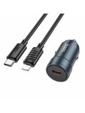 Автомобільний зарядний пристрій Hoco Z57 30W 1 USB-A +кабель Type-C to Lightning Metal Gray (Metal Gray)