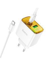 Мережевий зарядний пристрій Hoco CS42A Smart Type-C to Type-C White (1 USB-A + 1 USB-C) 30W + кабель Type-C to Type-C White