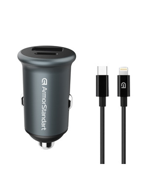 Автомобільний зарядний пристрій ArmorStandart 20W 1 USB-A + 1 USB-C + кабель Type-C to Lightning Grey (ARM82460)