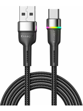 Кабель синхронізації Essager Colorful LED USB to Type-C 2m Black (EXCT-XCDA01)