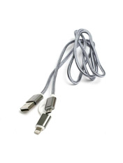 Кабель синхронізації PowerPlant Quick Charge USB to Lightning + microUSB Grey 1 10W 1m Grey (KD00AS1289)