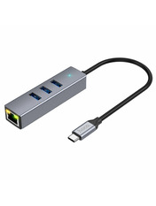USB-хаб Hoco HB34 Type-C (3xUSB 3.0 + 1xRJ45) Silver (HB34)