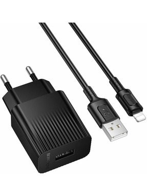 Мережевий зарядний пристрій Borofone BAS71A Source (1 USB-A) 10,5W + кабель Lightning Black
