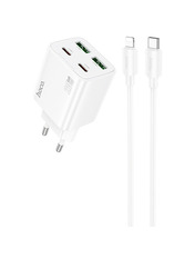 Мережевий зарядний пристрій Hoco N55 Fundador Type-C to Lightning White (2 USB-A + 2 USB-C) 20W + кабель Type-C to Lightning White