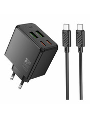 Мережевий зарядний пристрій Hoco CS19A Type-C to Type-C (2 USB-A + 2 USB-C) 65W + кабель Type-C to Type-C Black