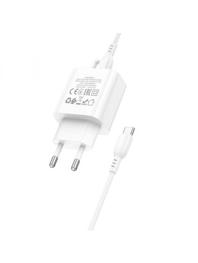 Мережевий зарядний пристрій Borofone BA81A (1 USB-C) 20W + кабель Type-C to Type-C White