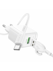 Мережевий зарядний пристрій Borofone BAS42A 1 USB-A + 1 USB-C Type-C (1 USB-A + 1 USB-C) 18W + кабель Type-C White
