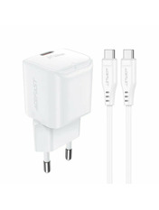 Мережевий зарядний пристрій ACEFAST A73 GaN (1 USB-C) 20W + кабель Type-C to Type-C White