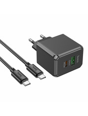 Мережевий зарядний пристрій Hoco CS14A Ocean (1 USB-A + 1 USB-C) 20W + кабель Type-C to Type-C Black