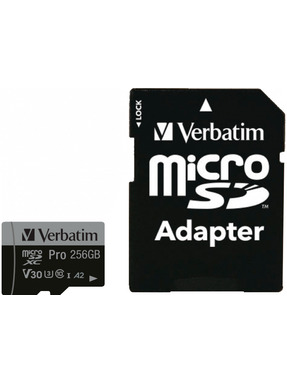 Карта пам'яті Verbatim Pro microSD 256GB UHS-I U3 + SD-adapter (47045)