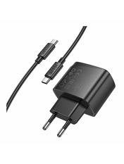 Мережевий зарядний пристрій Hoco CS61A Bright Type-C to Type-C (1 USB-A + 1 USB-C) 30W + кабель Type-C to Type-C Black