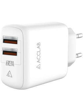 Мережевий зарядний пристрій ACCLAB AL-TC224 (2 USB-A) 12W White (1283126538834)