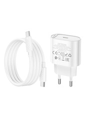 Мережевий зарядний пристрій Hoco C109A Fighter Type-C to Type-C 1 USB-C (1 USB-C) 20W + кабель Type-C to Type-C White (6942007656672)