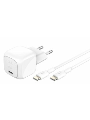 Мережевий зарядний пристрій Belkin BoostCharge Compact (1 USB-C) 30W + кабель Type-C to Type-C White (WCA008KQ1MWH-B6)