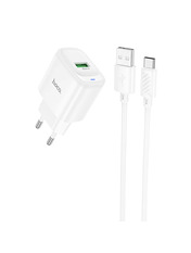 Мережевий зарядний пристрій Hoco C140A (1 USB-A) 18W + кабель Type-C White Type-C White