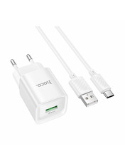 Мережевий зарядний пристрій Hoco C145A (1 USB-A) 18W + кабель Type-C White
