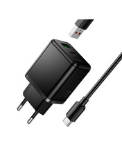 Мережевий зарядний пристрій Hoco C157A Multi-Protocol 1 USB-A + 1 USB-C 30 Type-C Black (1 USB-A + 1 USB-C) 30W + кабель Type-C Black