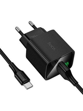 Мережевий зарядний пристрій Hoco CS111A Lounge (1 USB-A) 22,5W + кабель Type-C Black