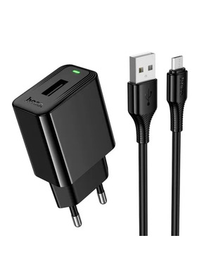 Мережевий зарядний пристрій Hoco CS91A (1 USB-A) 10,5W + кабель MicroUSB Black