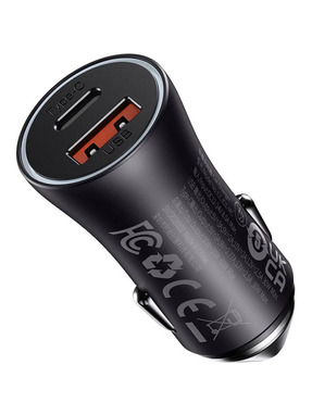 Автомобільний зарядний пристрій Baseus Golden Contactor Max 60W 1 USB-A + 1 USB-C Black (CGJM000113)