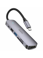 USB-хаб Hoco HB28 Type-C (1xUSB 3.0 + 1xUSB 2.0 + 1xType-C + 1xHDMI + SD + TF) Gray