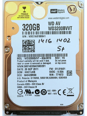 HDD накопичувач Western Digital AV 320GB 5400rpm 8MB 2.5" (WD3200BVVT) Refurbished