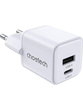 Мережевий зарядний пристрій Choetech PD5012 (1 USB-A + 1 USB-C) 30W White (PD5012-EU-WH)