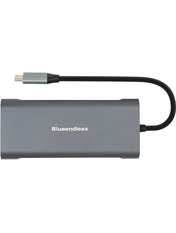 USB-хаб PowerPlant 4 in 1 Type-C (2xUSB 3.0 + 2xUSB 2.0 + 1xType-C + 1xHDMI + 1xRJ45  + SD + TF) Grey (CA913497)