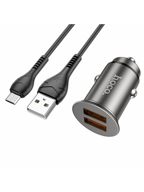 Автомобільний зарядний пристрій Hoco NZ1 12W 2 USB-A +кабель MicroUSB Black